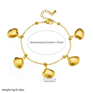 Gold stainless steel ocean shell charm bracelet with adjustable chain length