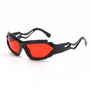 Futuristic cyberpunk sports sunglasses with black hollow frame and red lenses for men and women