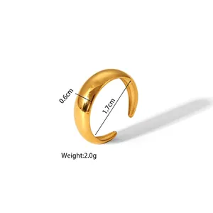 Macro shot showing dimensions and weight of this gold-plated adjustable stainless steel ring