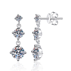 Elegant s925 sterling silver drop earrings featuring three graduated round moissanite stones