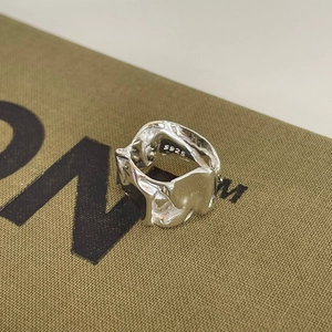 Irregular textured S925 sterling silver open ring with modern organic lava style design