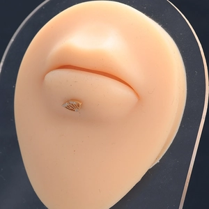 G23 titanium golden fan-shaped lip stud with zircon inlay on silicone model