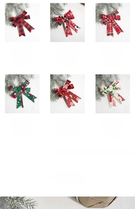 Size chart showing dimensions for six red plaid and snowflake Christmas tree bow ornaments