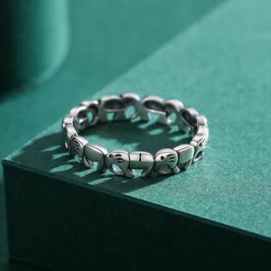 Vintage Ring aus S925 Sterlingsilber mit durchgehendem Elefantenmuster für Damen