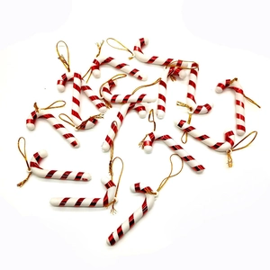Classic red and white striped 7cm Christmas candy cane ornaments with gold hanging strings