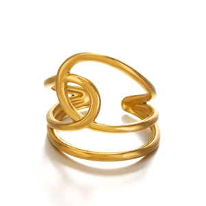 Bague ouverte multicouche croisée en acier inoxydable plaqué or 18 carats pour femme