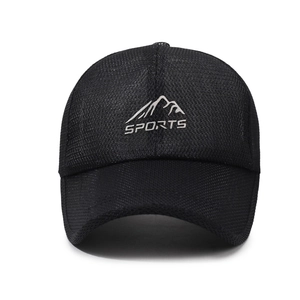 Men's lightweight black mesh baseball cap with gray mountain sports print for sun protection