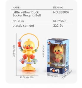 Detailed size and weight specs for duck suction cup baby rattle with dimensions and packaging