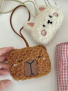 Custodia per cuffie in peluche a forma di orsetto con ricami e comodo cordino
