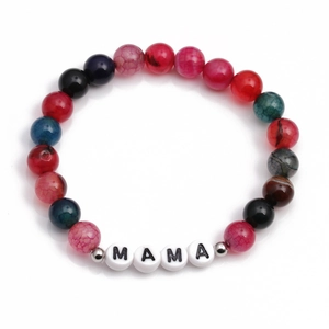 Bracelet de perles en agate pour femmes avec perles colorées et lettres MAMA blanches