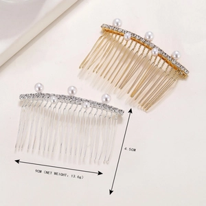 Elegant pearl and rhinestone hair comb set in gold and silver finish for bridal styling
