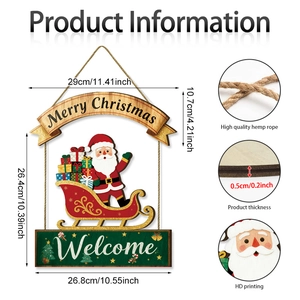 Plaque de porte de Noël en bois avec Père Noël et traîneau, décoration de bienvenue 29cm