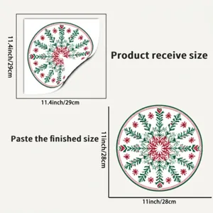 Detailed size chart showing Christmas snowflake window stickers in red and green colors