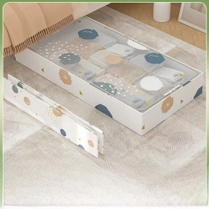 Foldable under-bed fabric storage box with mesh lid and cartoon lion pattern detail