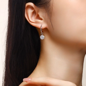 Elegant S925 sterling silver hoop earrings with round moissanite drop pendants