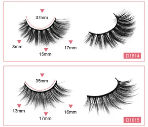 Size chart showing exact length measurements for dense pink box false eyelashes