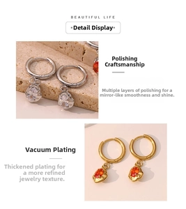 Detail of polished zircon stud earrings with silver and gold thick vacuum plating
