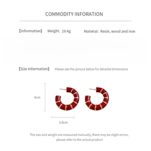 Detailed chart showing size and specifications of red vintage enamel C-shape earrings