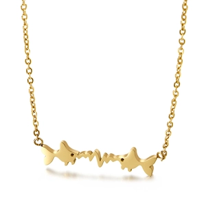 Minimalist Stainless Steel Double Fish Heartbeat ECG Wave Clavicle Chain Necklace For Women Elegant Jewelry