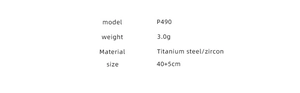 Specifications for titanium steel and zircon heart necklace model P490 with dimensions
