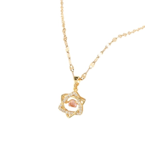 Sparkling six-pointed star pendant necklace with pink gem and 18K rose gold plating