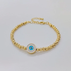 18K gold plated beaded Evil Eye bracelet with blue enamel charm and lobster clasp