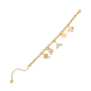 Bracelet doré en acier inoxydable avec breloques dauphin, étoile de mer et palmier