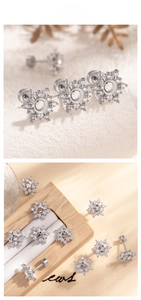 Detailed snowflake titanium steel earring setting with cubic zirconia for DIY jewelry