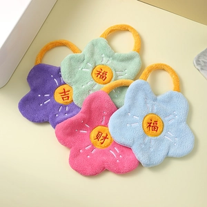 Absorbent floral coral fleece hand towels with hanging loops in four vibrant colors