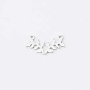Polished silver leaf branch connector pendant with double holes for DIY jewelry