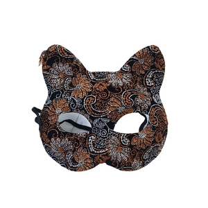 Elegant orange and black floral glitter cat mask for masquerade and cosplay parties