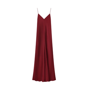 Elegant Deep V-Neck Backless Maxi Dress Satin Acetate Polyester Camisole Party Evening For Women