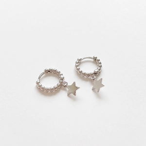 Minimalist S925 sterling silver beaded hoop earrings with polished star charms for women