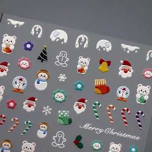Stickers à ongles 3D de Noël avec Père Noël, bonhomme de neige et motifs de fêtes