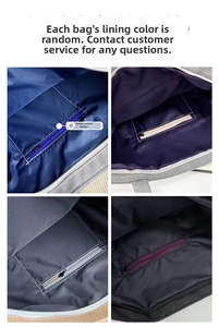 Detail of colorful inner lining with zipper pocket for large canvas tote bag