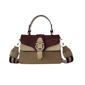 Fashionable tri-color patchwork crossbody bag with matte leather finish and metal buckle