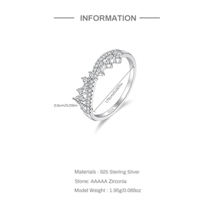 Detailed size specifications and material info for the 925 sterling silver crown ring