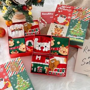 Christmas combed cotton sock gift box set with Santa and reindeer patterns for holiday gifts