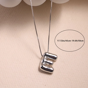 Polished silver letter E pendant necklace with adjustable box chain length 45-50cm