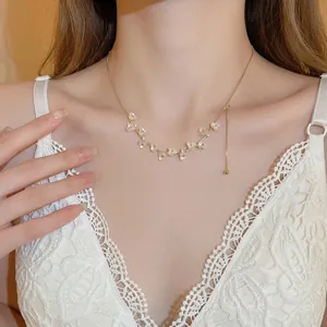 Collana A Girocollo Con Fiori Placcati In Oro Strass E Künstliche Perle Sintetiche Gioielli Eleganti Da Donna Stile Trendy