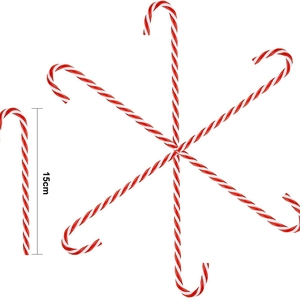 Pack of 6 red and white spiral acrylic candy cane ornaments for Christmas tree decor, 15cm
