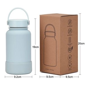 Light blue 650ml vacuum insulated stainless steel water bottle with silicone base and handle