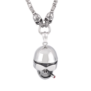 Punk style skull mask pendant necklace in silver stainless steel with skull chain