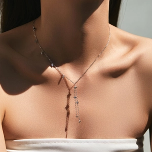 Elegant s925 silver Y-shaped star tassel necklace with sparkling gems for women