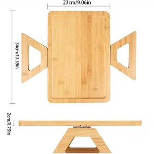 Bamboo sofa armrest tray dimension view with length 34cm and width 23cm specs