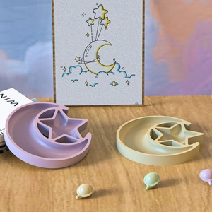 Detailed view of moon and star silicone mold for DIY resin jewelry storage tray