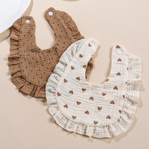 Baby Bibs Saliva Towels 100% Cotton Muslin Ruffle Edge Snap Button Floral Polka Dot Print For Newborns Infants