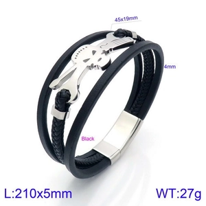 Macro view of braided leather bracelet with skull charm detailing its 210mm length and size
