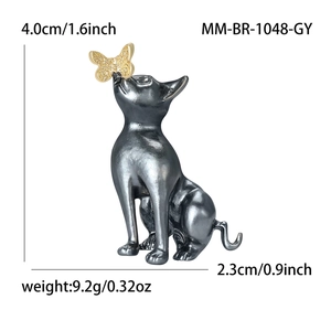 Cute enamel cat brooch with golden butterfly detail, decorative animal pin for women