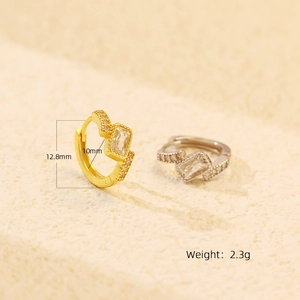 S925 silver geometric rectangular zircon hoop earrings in gold and silver finish